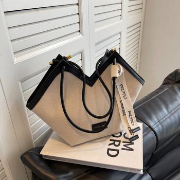 Torba Tote velike kapacitete (Materijal: platno; Otvaranje: zatvarač; Oblik: horizontalni kvadrat; Unutarnja pretinac: džep za mobitel; Remeni: dvostruke rameni)