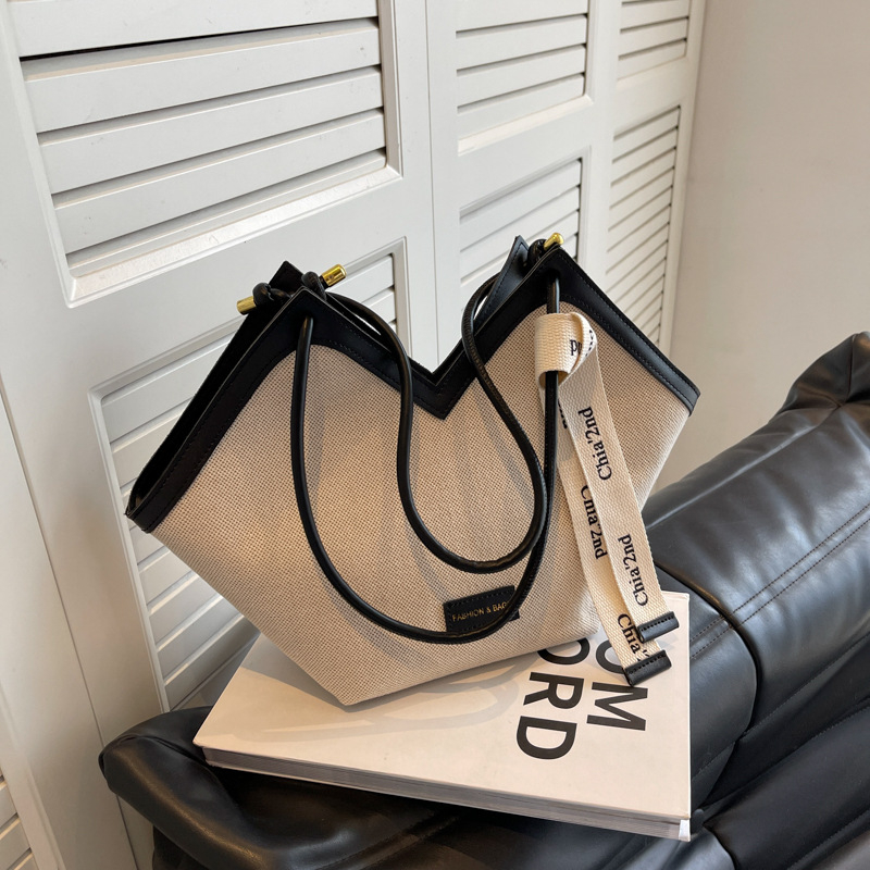 Torba Tote velike kapacitete (Materijal: platno; Otvaranje: zatvarač; Oblik: horizontalni kvadrat; Unutarnja pretinac: džep za mobitel; Remeni: dvostruke rameni)