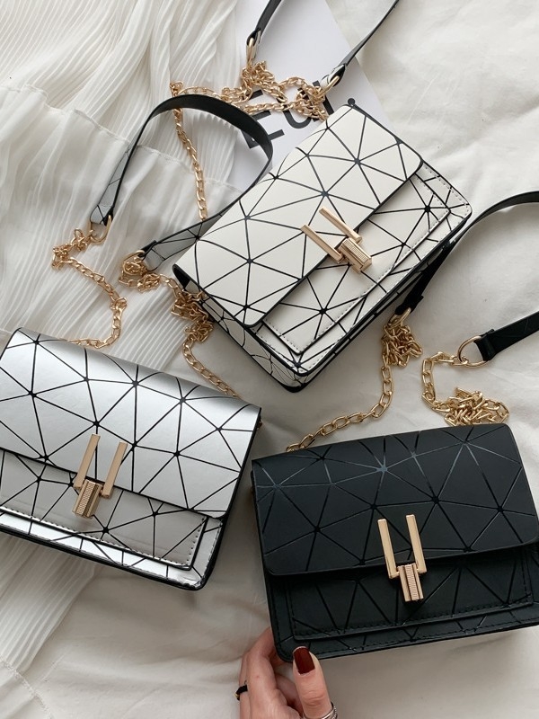 Ženska PU torbica s dijamantnim šivom i lancem, horizontalni kvadratni oblik, zatvarač, unutarnja pretinac za mobitel, jedan remen za rame ili crossbody, gradski stil, proljeće 2025