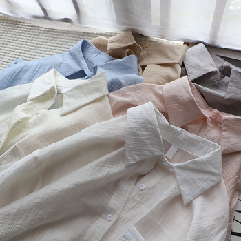 Košeľa pre ženy - voľný strih, dlhé ruky, golier rever, zapínanie na jednu radu gombov, tkanina: zmes Tencel/Lyocell a polyester, polyester 80–90%, štýl: svieži a sladký, dĺžka: stredná 65–80 cm