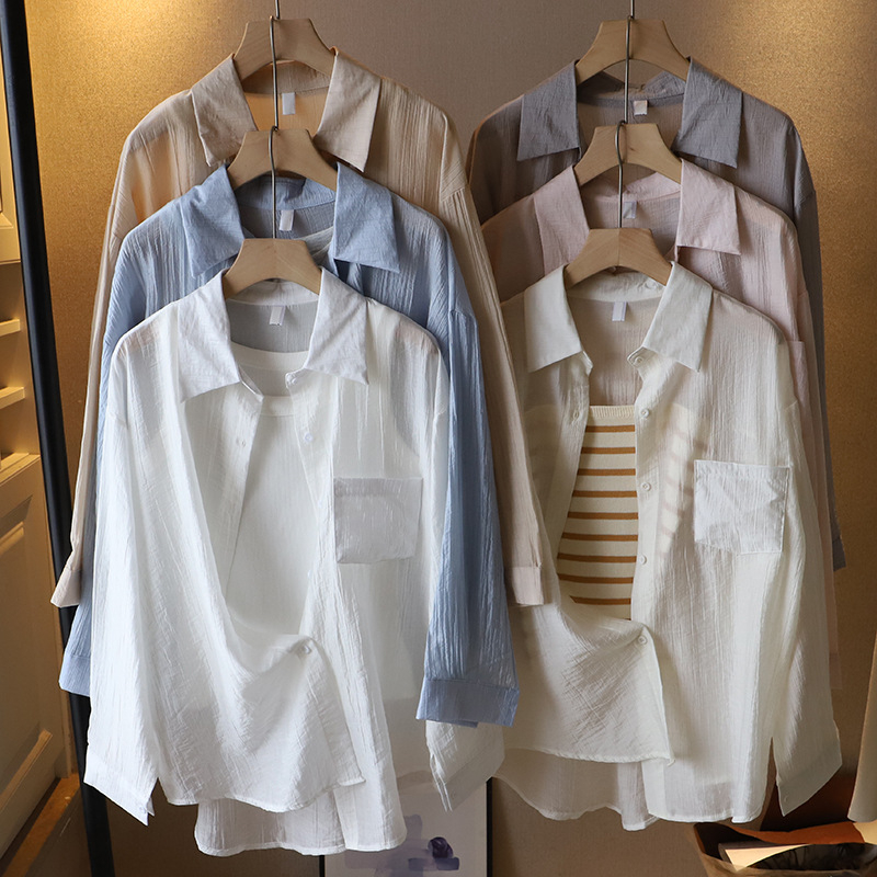 Košeľa pre ženy - voľný strih, dlhé ruky, golier rever, zapínanie na jednu radu gombov, tkanina: zmes Tencel/Lyocell a polyester, polyester 80–90%, štýl: svieži a sladký, dĺžka: stredná 65–80 cm