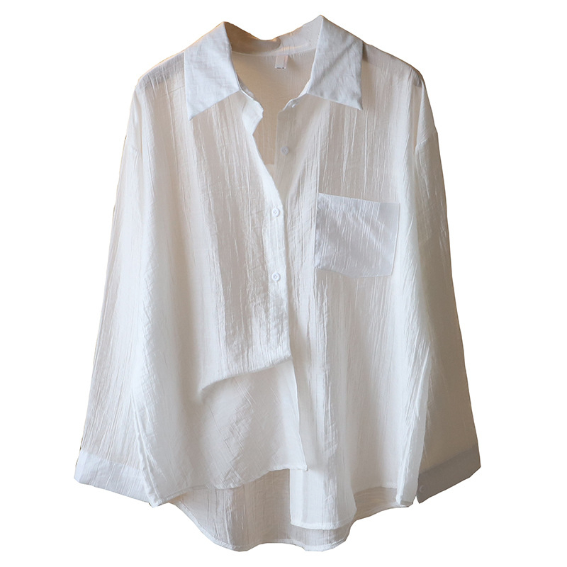 Košeľa pre ženy - voľný strih, dlhé ruky, golier rever, zapínanie na jednu radu gombov, tkanina: zmes Tencel/Lyocell a polyester, polyester 80–90%, štýl: svieži a sladký, dĺžka: stredná 65–80 cm