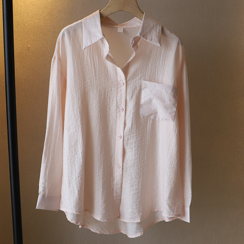 Košeľa pre ženy - voľný strih, dlhé ruky, golier rever, zapínanie na jednu radu gombov, tkanina: zmes Tencel/Lyocell a polyester, polyester 80–90%, štýl: svieži a sladký, dĺžka: stredná 65–80 cm