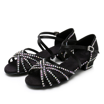 Dječje latinske plesne cipele s kristalima – gornji dio od svile, kožna potplata, prozračnost, lagane