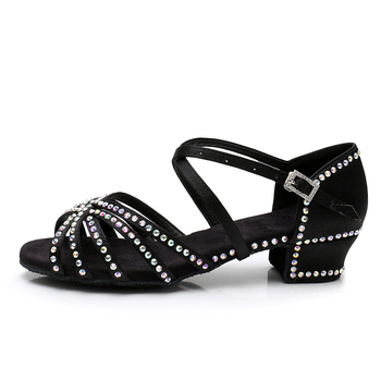 Dječje latinske plesne cipele s kristalima – gornji dio od svile, kožna potplata, prozračnost, lagane