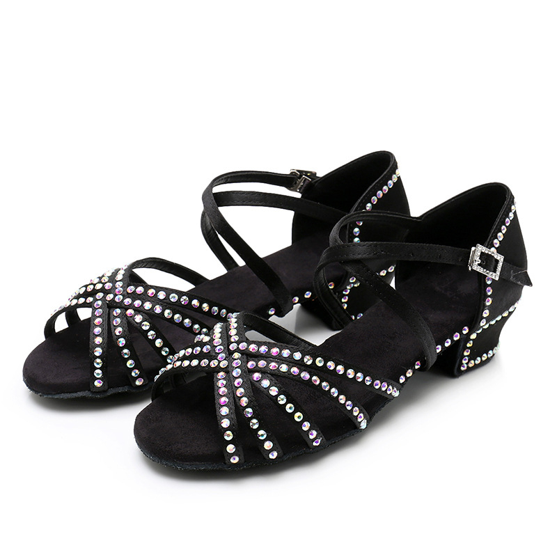 Dječje latinske plesne cipele s kristalima – gornji dio od svile, kožna potplata, prozračnost, lagane