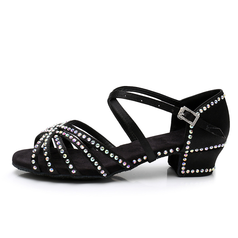 Dječje latinske plesne cipele s kristalima – gornji dio od svile, kožna potplata, prozračnost, lagane