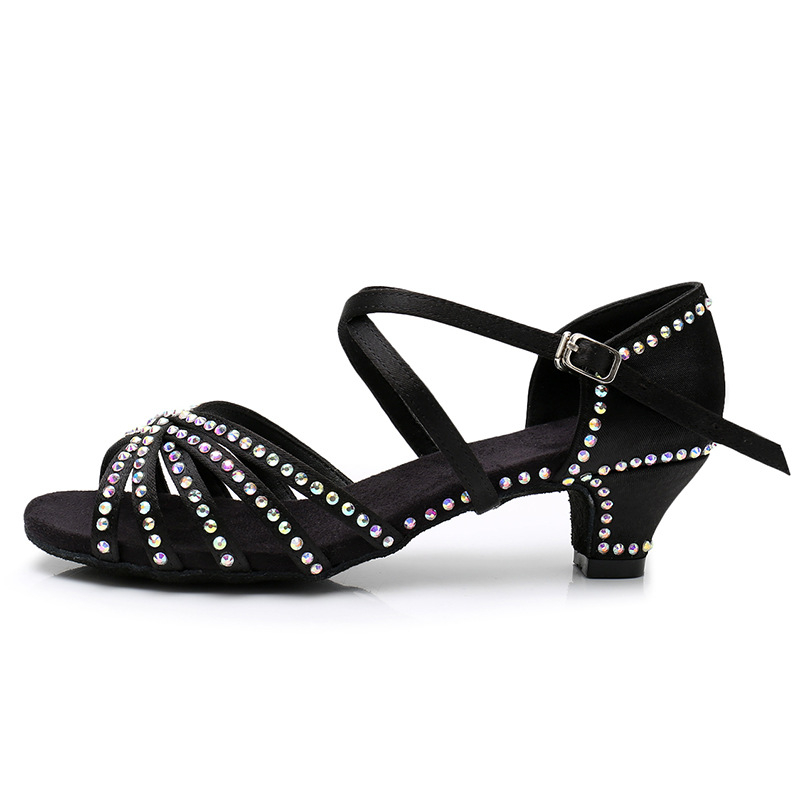 Dječje latinske plesne cipele s kristalima – gornji dio od svile, kožna potplata, prozračnost, lagane