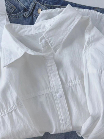 Dámska bavlnená košeľa-blejzer s dlhým rukávom, polo golier, voľný strih, stredná dĺžka