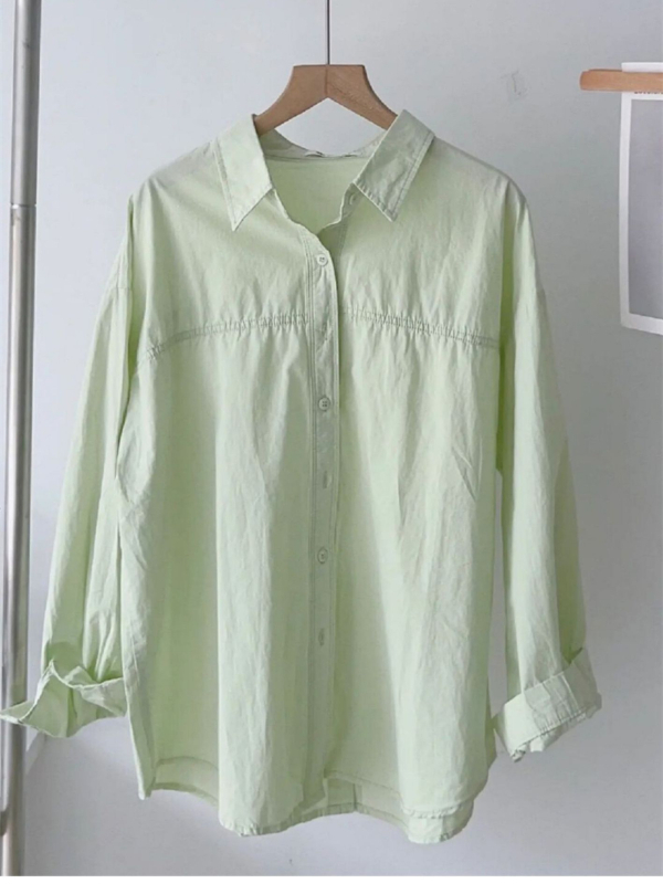 Dámska bavlnená košeľa-blejzer s dlhým rukávom, polo golier, voľný strih, stredná dĺžka