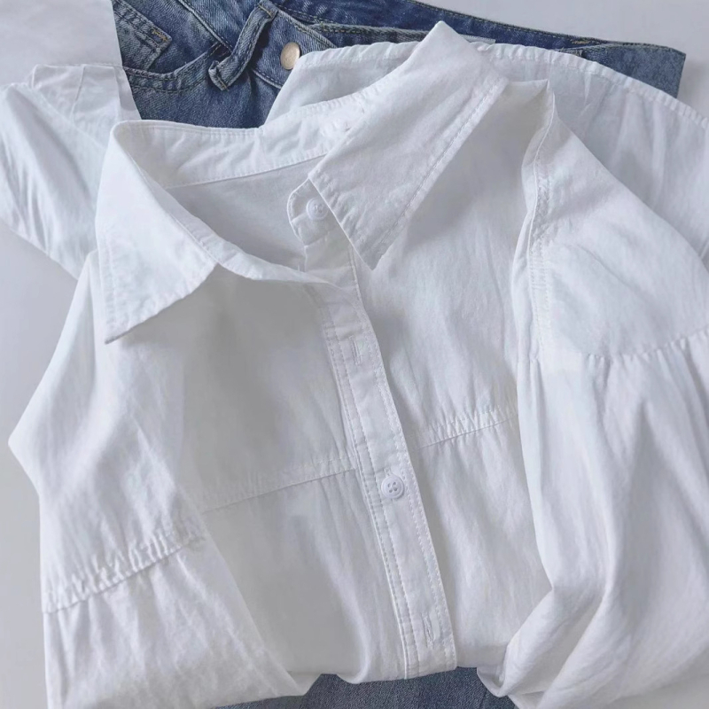 Dámska bavlnená košeľa-blejzer s dlhým rukávom, polo golier, voľný strih, stredná dĺžka