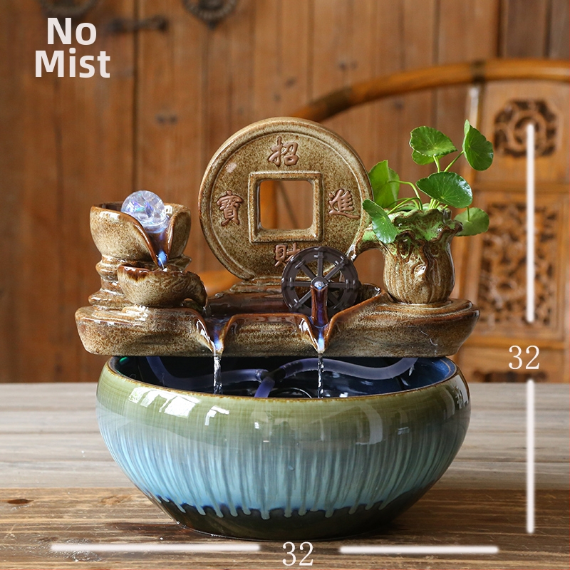 Keramički Feng Shui vodeni ukras s kružnim protokom vode, fontana s vjetrenjačom, vodna scena za dnevni boravak, ovlaživač magle