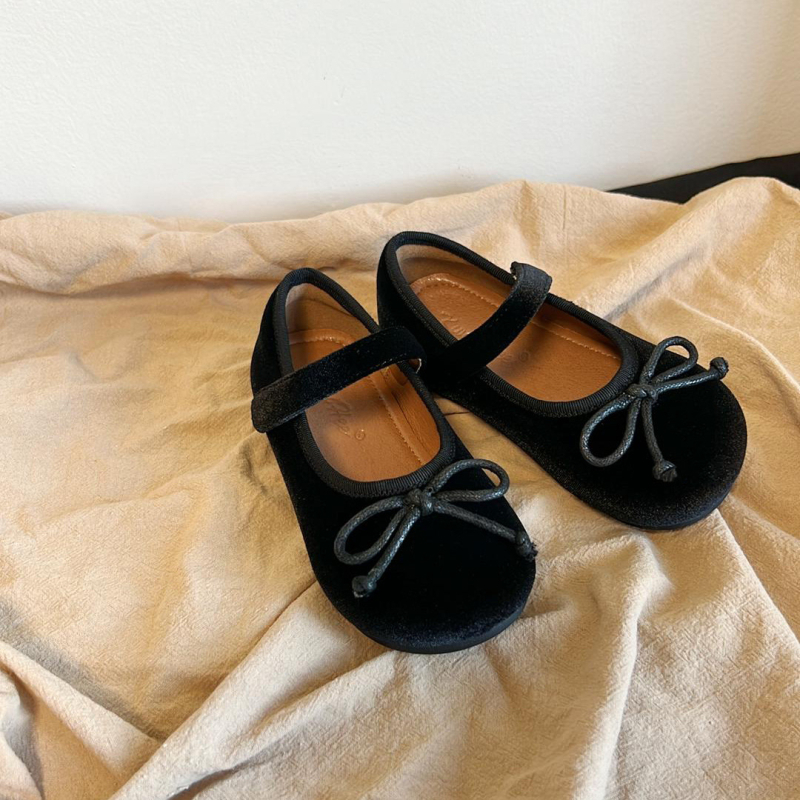 Dječje cipele s mašnicom, gornji dio od velura, gumeni potplat, Velcro zatvaranje, prozračne, okrugla vrh, korejski stil, proljeće–jesen