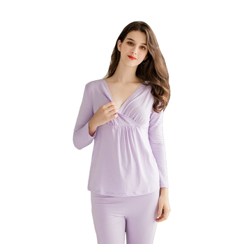 Σετ εγκυμοσύνης για θηλασμό από Modal: μακριά μανίκια, τοπ και παντελόνι, φθινόπωρο 2024, 30–50% ίνες Modal