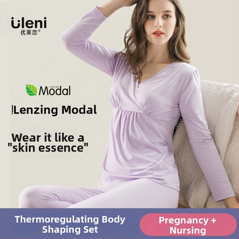 Tehotenský set: Top a nohavice z Modal pre dojčenie, dlhé rukávy, jeseň 2024, 30–50% Modal vlákno