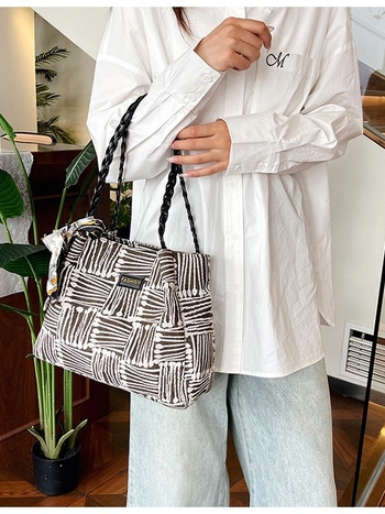 Geantă tote pentru femei, stil urban minimalist, material textil, închidere magnetică, buzunar interior cu fermoar