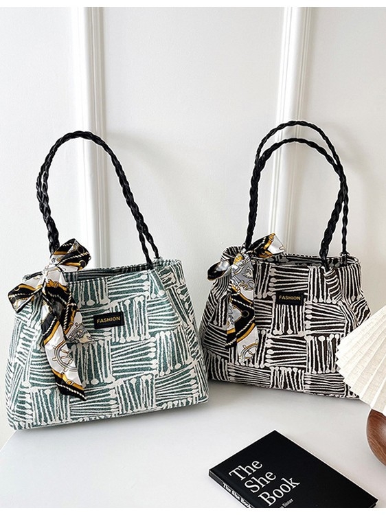 Geantă tote pentru femei, stil urban minimalist, material textil, închidere magnetică, buzunar interior cu fermoar