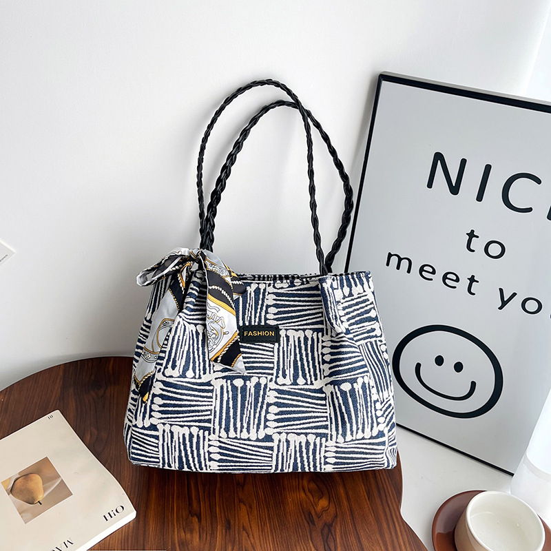 Geantă tote pentru femei, stil urban minimalist, material textil, închidere magnetică, buzunar interior cu fermoar