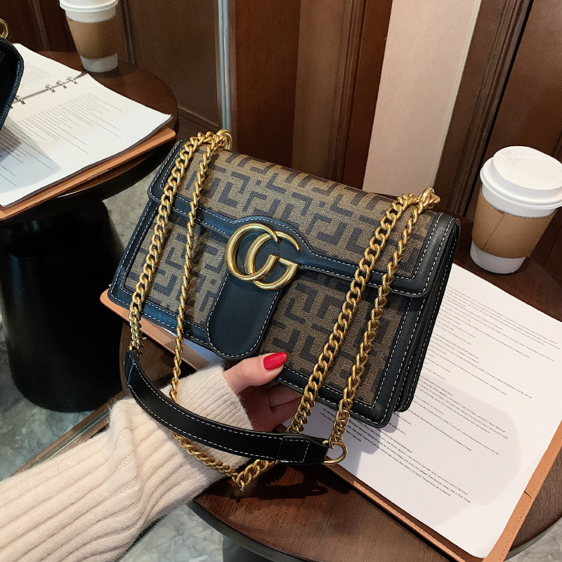 Geantă unisex din PVC cu imprimeu, formă pătrată orizontală, închidere magnetică, buzunar interior cu fermoar și buzunar pentru telefon, căptușeală PU