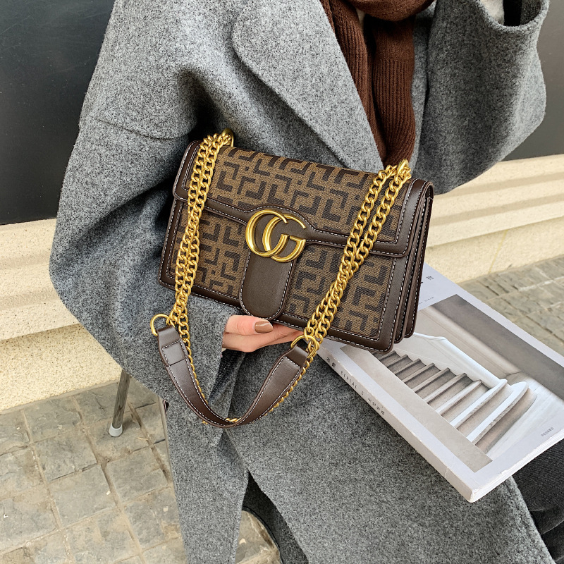 Geantă unisex din PVC cu imprimeu, formă pătrată orizontală, închidere magnetică, buzunar interior cu fermoar și buzunar pentru telefon, căptușeală PU