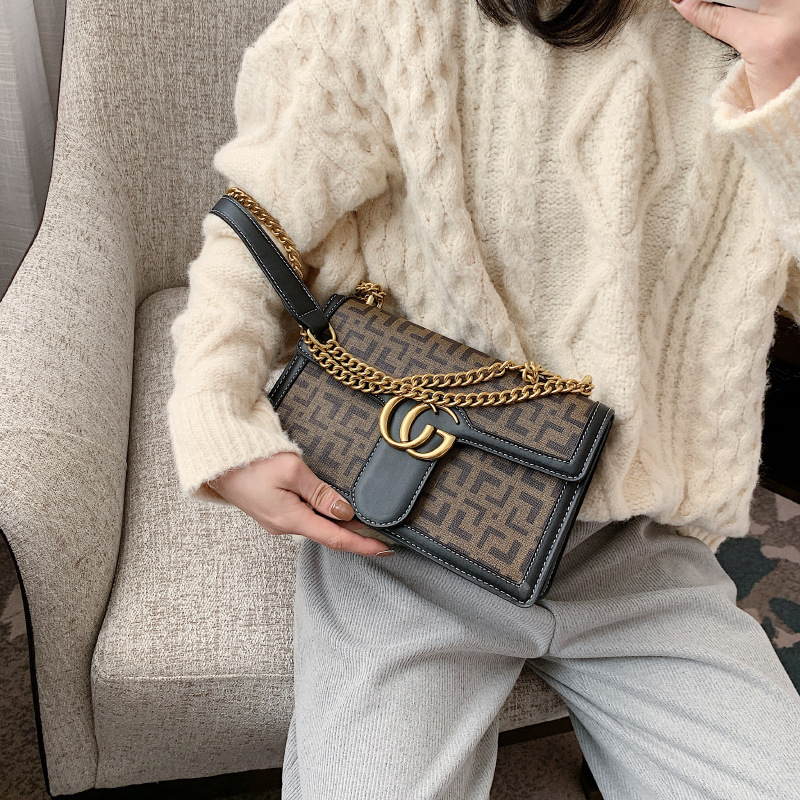 Geantă unisex din PVC cu imprimeu, formă pătrată orizontală, închidere magnetică, buzunar interior cu fermoar și buzunar pentru telefon, căptușeală PU