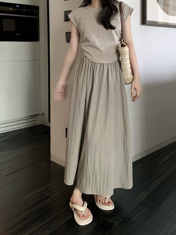 Suknja A-linije, midi dužine od poliestera, šavovi kolaž detalji, ljetni gradski stil