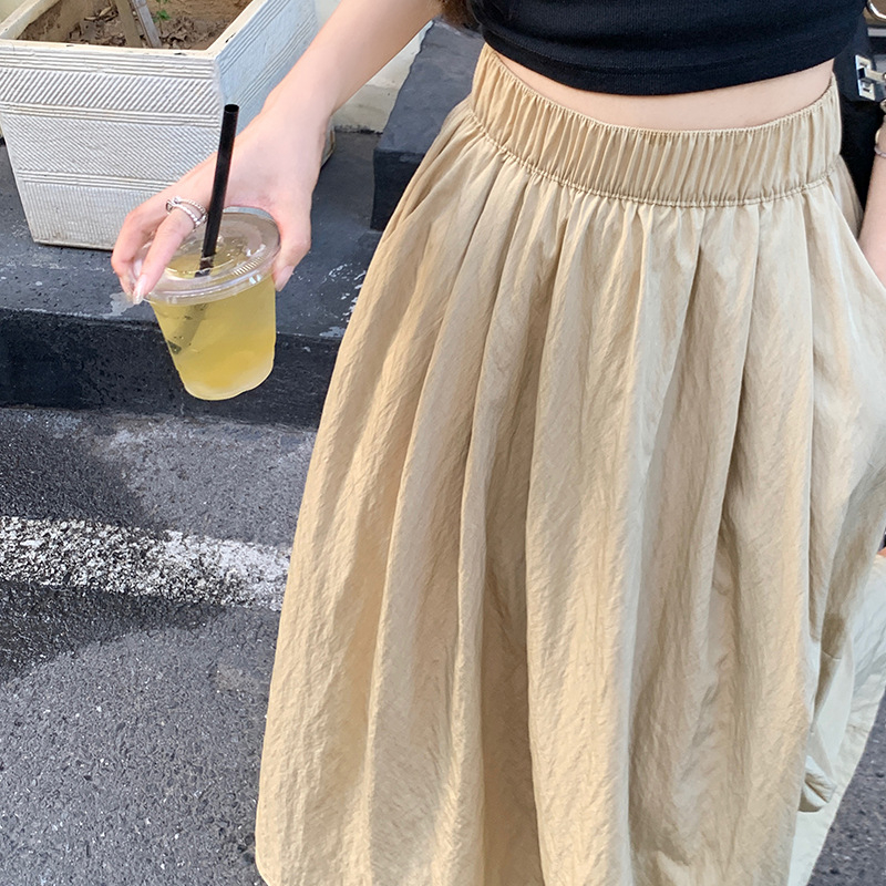 Suknja A-linije, midi dužine od poliestera, šavovi kolaž detalji, ljetni gradski stil