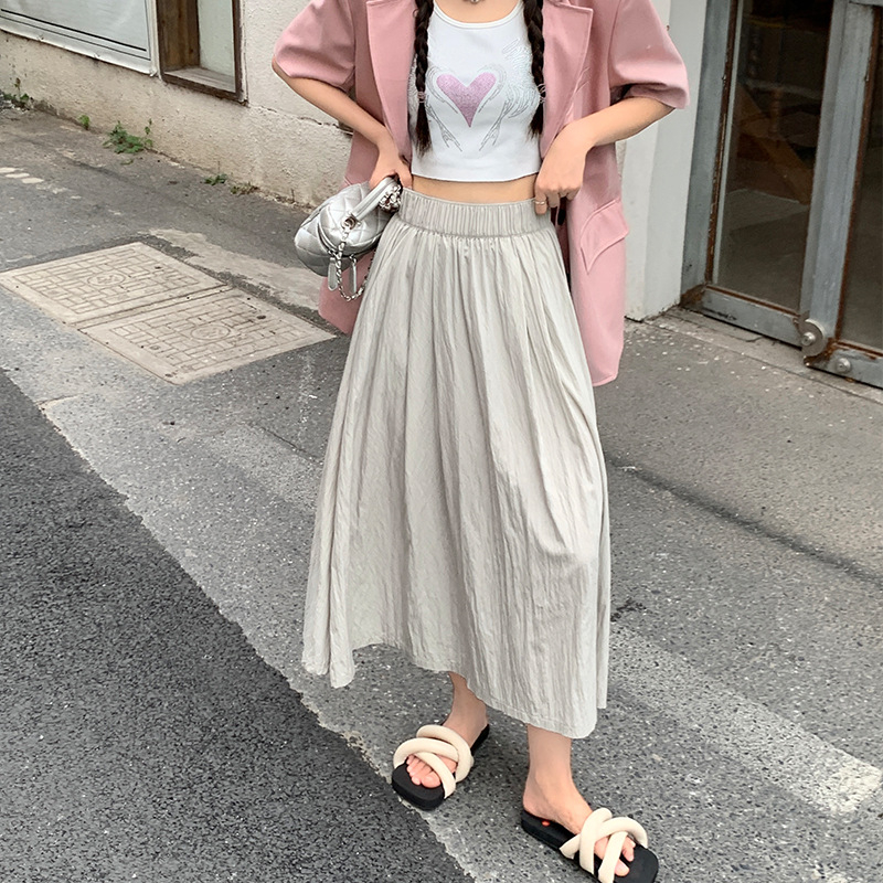 Suknja A-linije, midi dužine od poliestera, šavovi kolaž detalji, ljetni gradski stil