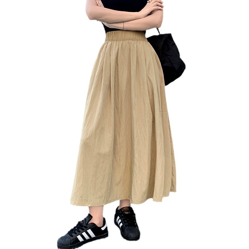 Suknja A-linije, midi dužine od poliestera, šavovi kolaž detalji, ljetni gradski stil