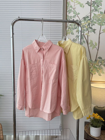 Bavlnená košeľa, voľný strih, dlhý rukáv, golier s reverom, stredná dĺžka