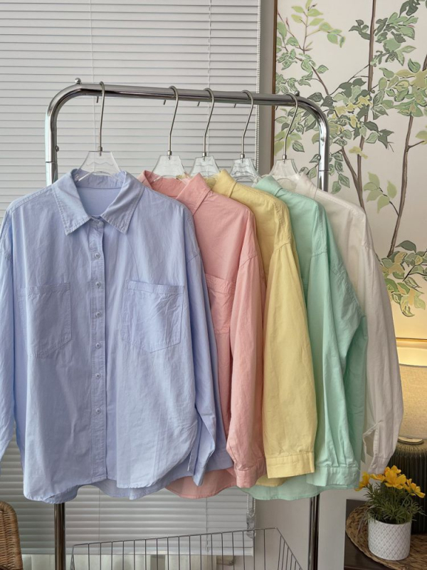 Bavlnená košeľa, voľný strih, dlhý rukáv, golier s reverom, stredná dĺžka