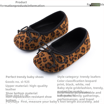 Dječje cipele za princeze s leopard printom, mašna, slip-on, PU gornji dio, protuklizna potplat