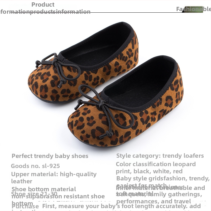 Dječje cipele za princeze s leopard printom, mašna, slip-on, PU gornji dio, protuklizna potplat
