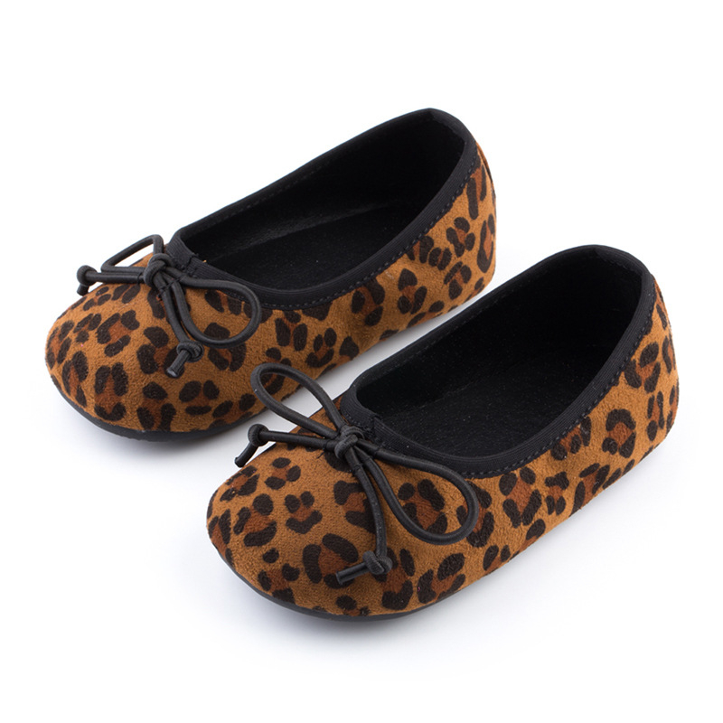 Dječje cipele za princeze s leopard printom, mašna, slip-on, PU gornji dio, protuklizna potplat