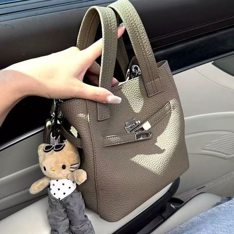 Mini kožna bucket torbica za žene, elegantan stil, proljeće 2025, rameni/crossbody, PU podstava, mekana površina