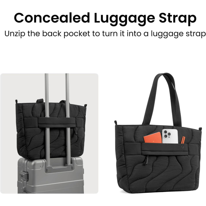 Geantă tote din nylon, căptușeală din poliester, formă orizontală dreptunghiulară, închidere cu fermoar, buzunar interior ascuns cu fermoar, cu o singură curea de umăr