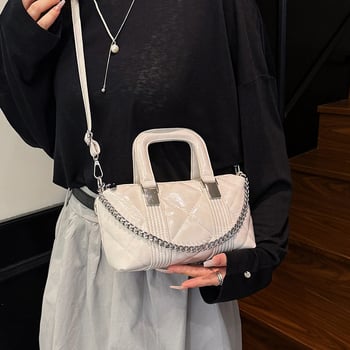 Geantă bucket din PU cu quilting diamant, închidere cu fermoar, curea de umăr simplă – stil urban minimalist