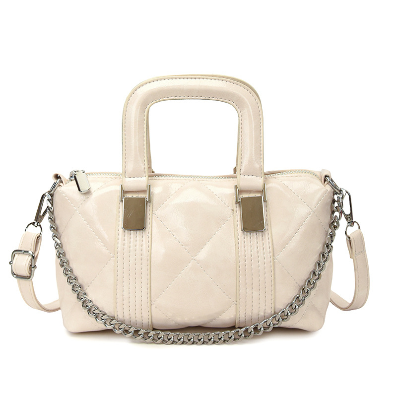 Geantă bucket din PU cu quilting diamant, închidere cu fermoar, curea de umăr simplă – stil urban minimalist