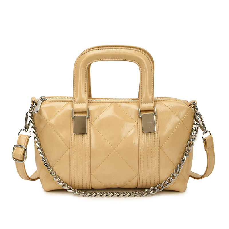 Geantă bucket din PU cu quilting diamant, închidere cu fermoar, curea de umăr simplă – stil urban minimalist