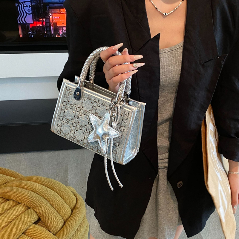 Geantă PU crossbody patrată cu fermoar, buzunar interior cu fermoar și buzunar pentru telefon, căptușeală poliester, vara 2025