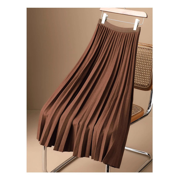 Fustă plisată în linie A, talie înaltă, lungime midi, plisă acordeon și drapaj