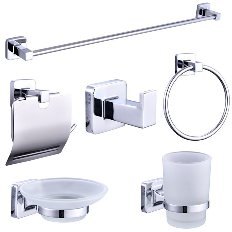Set za kupaonicu od cinkove legure: držač za ručnike, mrežica za sapun, držač za papir, prsten za ručnik, vješalica za odjeću; moderan minimalistički stil; paket od šest komada ili više; elektrogalvanski premaz; CE certifikat; branda Jirun
