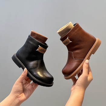 Ghete Martin pentru copii, stil britanic, fermoar lateral; exterior din piele split, căptușire din shearling de oaie, talpă din cauciuc, înălțime medie (13–16 ani)