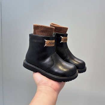 Ghete Martin pentru copii, stil britanic, fermoar lateral; exterior din piele split, căptușire din shearling de oaie, talpă din cauciuc, înălțime medie (13–16 ani)