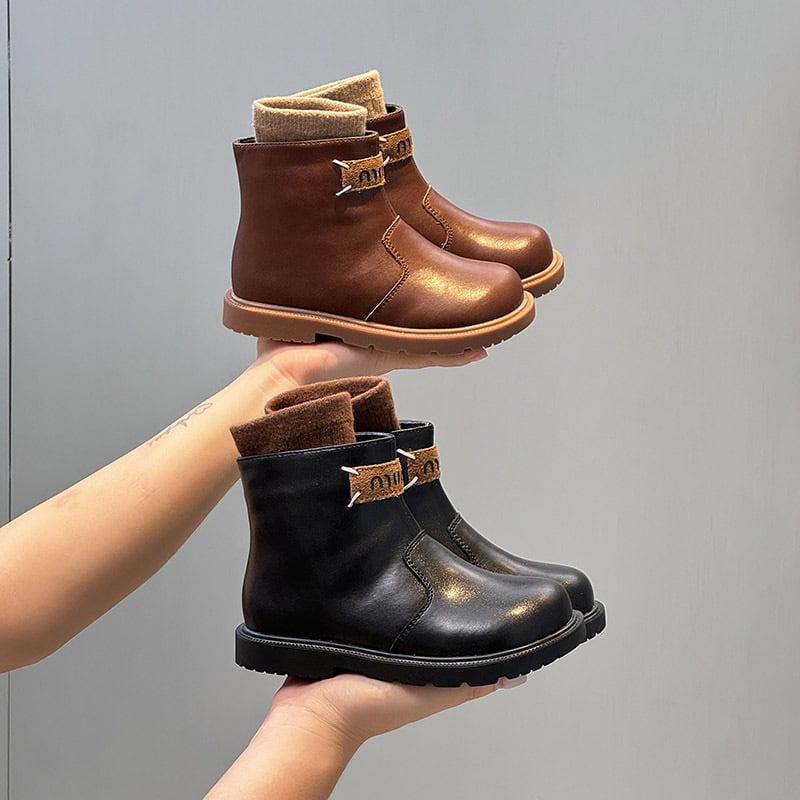 Ghete Martin pentru copii, stil britanic, fermoar lateral; exterior din piele split, căptușire din shearling de oaie, talpă din cauciuc, înălțime medie (13–16 ani)