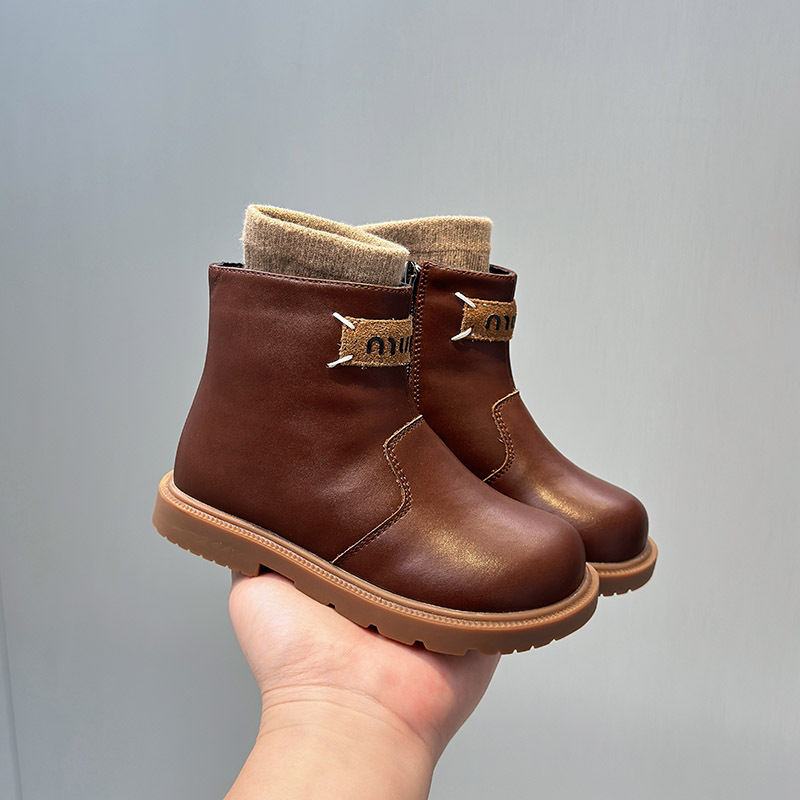 Ghete Martin pentru copii, stil britanic, fermoar lateral; exterior din piele split, căptușire din shearling de oaie, talpă din cauciuc, înălțime medie (13–16 ani)