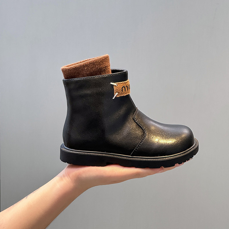 Ghete Martin pentru copii, stil britanic, fermoar lateral; exterior din piele split, căptușire din shearling de oaie, talpă din cauciuc, înălțime medie (13–16 ani)