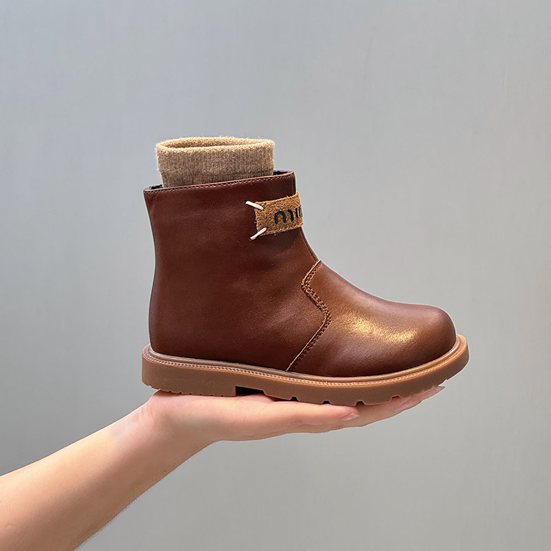 Ghete Martin pentru copii, stil britanic, fermoar lateral; exterior din piele split, căptușire din shearling de oaie, talpă din cauciuc, înălțime medie (13–16 ani)