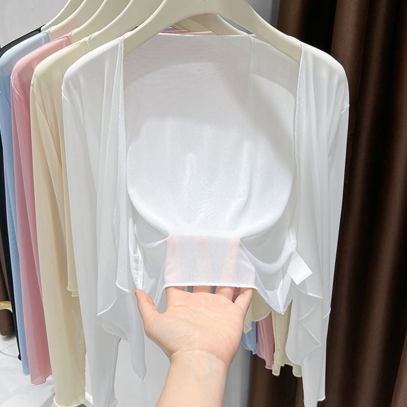 Дамски кардиган-шал от мрежеста тъкан с UPF30+ защита, акрилно влакно, версия: шалов тип, стил: уличен хипстър, лято 2022