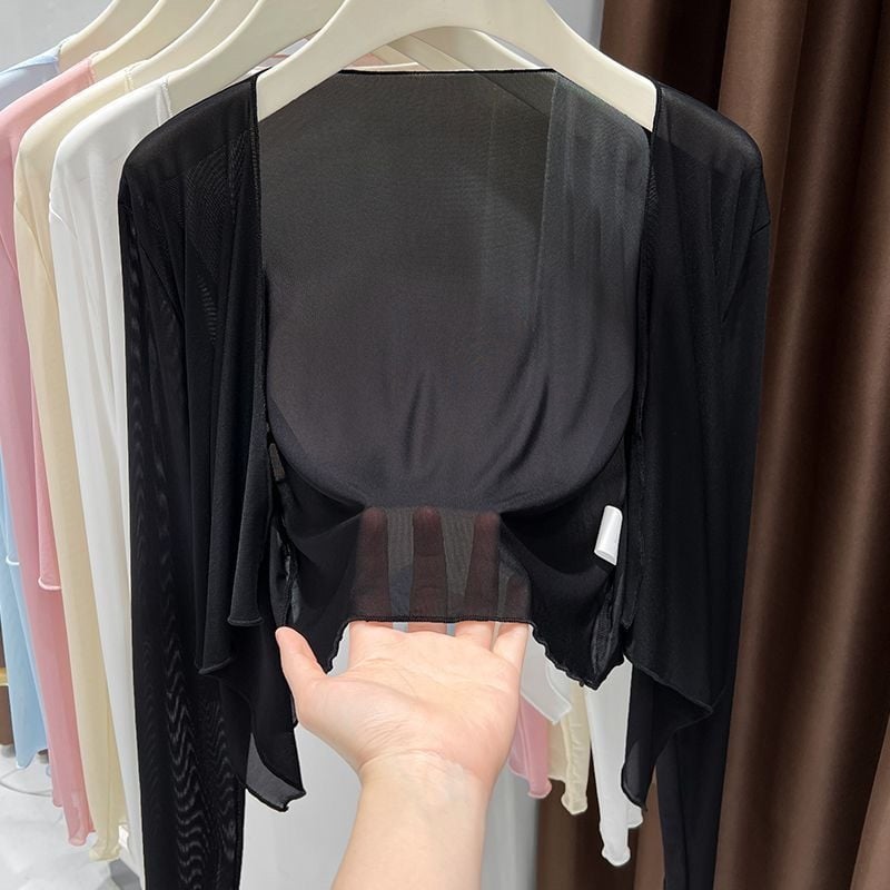 Дамски кардиган-шал от мрежеста тъкан с UPF30+ защита, акрилно влакно, версия: шалов тип, стил: уличен хипстър, лято 2022